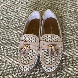 Donald J. Pliner Taupe Woven Tassel Loafers